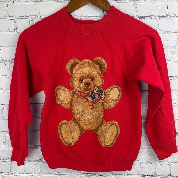 Vintage Teddy Bear Christmas Crew Neck Sweater Red Youth Medium 10/12 - Picture 1 of 9